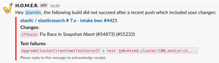 Slack ping in case of test failures
